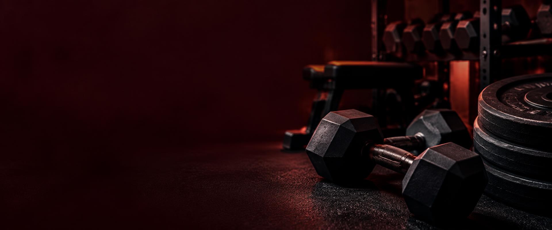 Dumbbells in a moody gym